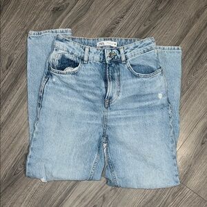 Zara Distressed High Waisted Blue Denim Skinny Jeans